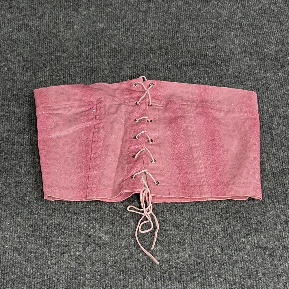 Studio F Corset Top Womens Large Pink Lace Up Strapless Made in USA Glitter